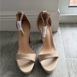 Neutral Beige High Heel Ankle-Strap Sandals